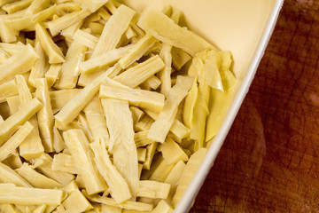 Boiled bamboo shoots, sliced and teared