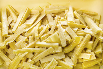 Boiled bamboo shoots, sliced and teared