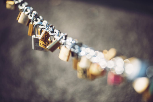 Locked locks of love and loyalty, with the names and date