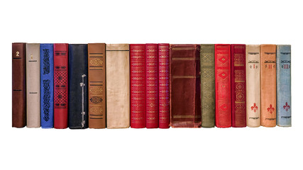 spines of old books on a white background