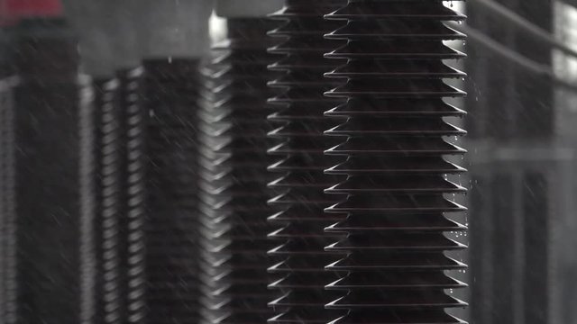 Slow Motion Electrical insulator Electricity substation in the rain
