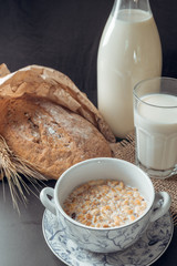 glass of milk and bread