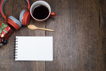 Top view of wooden working space table. 