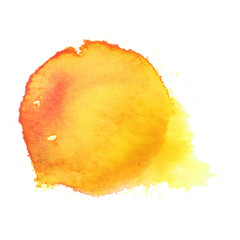 Colorful abstract watercolor circle with splashes and spatters. Modern creative watercolor background for trendy design.