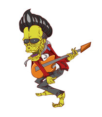 Zombie guitar palyer vector. Monster in Halloween night