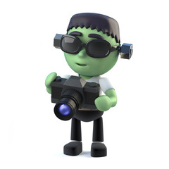 3d Child frankenstein monster with a camera