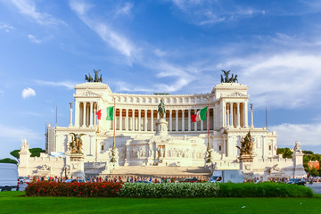 Sunset at National Monument to Victor Emmanuel II in Rome, Italy