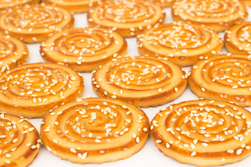 Cookies with sesame seeds closeup