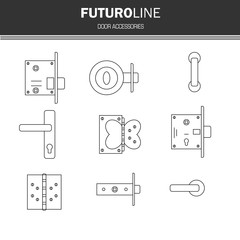 door lock, door furniture, room door part, accessories. futuristic line element. vector illustration