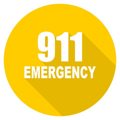 number emergency 911 flat design yellow web icon
