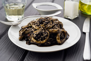 black rice with squid dish on black