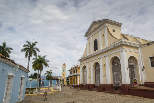Plaza Mayor with the Iglesia Parroquial de la Santisima Trinidad and the Museo Nacional de la Lucha, formerly Iglesia y Convento, Trinidad, Cuba