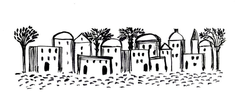 Ancient Town, Old City, Illustration,Sketch, Middle East