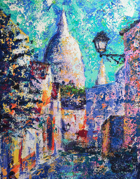 Montmartre street in the Paris, France painted by acrylic