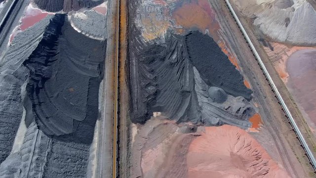 The surface mine, mining of brown coal,diferent colours. View from above.