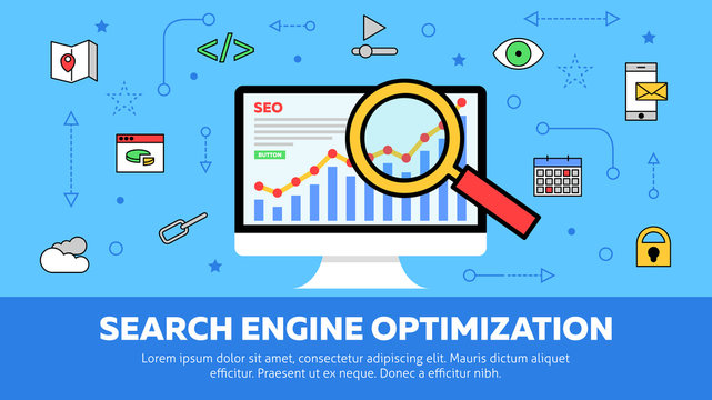 Search Engine Optimization Concept with Monitor and Magnifying Glass