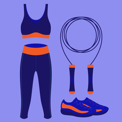 спортивная одежда синего цвета на голубом фоне.спорт занятия 