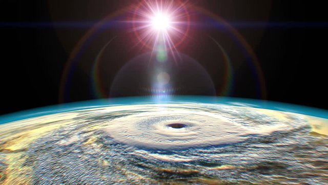Tropical cyclone, view from space, 3D animation