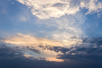 Голубое небо и облака на закате. Фон, текстура, рисунок.