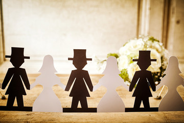 Bride and Groom Paper Doll Cut Outs with Bouquet