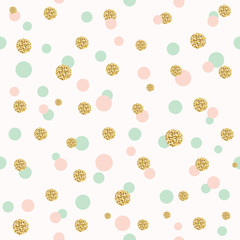 Glitter confetti polka dot seamless pattern.