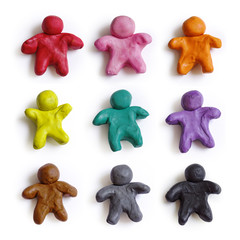 Set of colorful plasticine peoples isolated on white background. Rainbow modeling clay texture. - 120723399