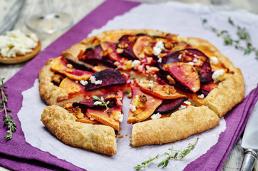 sweet potato beets galette with goat cheese and thyme