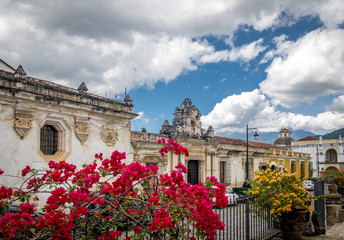 Colonial buildings and flowers - Antigua, Guatemala