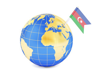 Azerbaijani pin flag on globe map, 3D rendering