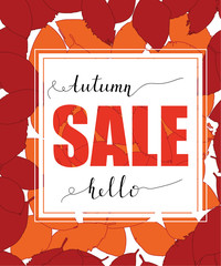 "Autumn SALE" banner design on seamless pattern of bright autumn