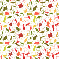 Original hand drawn cubes abstract background, seamless pattern