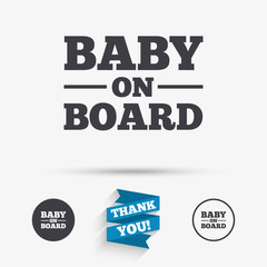 Baby on board sign icon. Infant caution symbol.