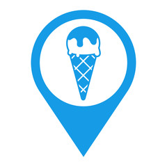 Icono plano localizacion cornete helado azul