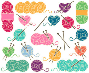 Cute Vector Collection of Balls of Yarn, Skeins of Yarn or Thread for Knitting and Crochet - 120727556