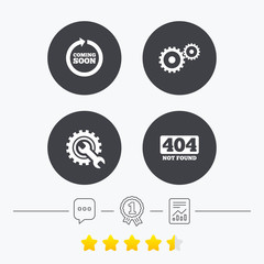 Coming soon icon. Repair service tool and gear.