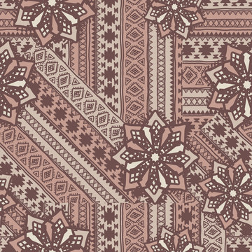 Seamless vector tribal texture. Vintage ethnic seamless backdrop. Tribal seamless texture. Striped vintage boho fashion style pattern background with tribal shape elements.
