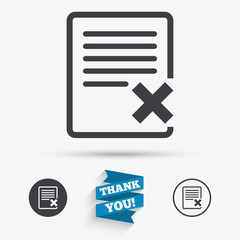 Delete file sign icon. Remove document symbol.
