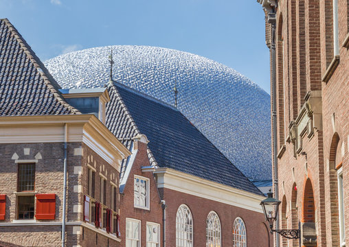 Old houses and modern architecture in the center of Zwolle