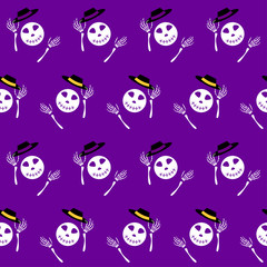 Halloween seamless pattern background with cartoon skeleton