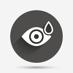 Eye with water drop sign. Drip into the eyes.