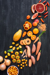 Fruit and vegetable gradient in colours yellow orange red