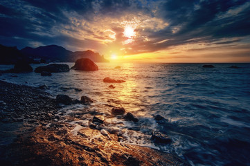 beautiful sunset on  beach, natural summer background