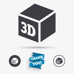 3D Print sign icon. 3d cube Printing symbol.