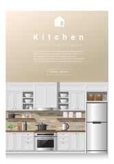 Interior design Modern kitchen banner , vector, illustration
