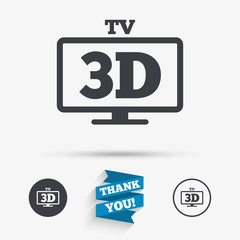 3D TV sign icon. 3D Television set symbol.
