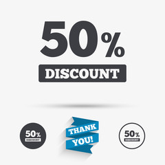 50 percent discount sign icon. Sale symbol.