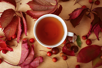 fall still life with cup of tea