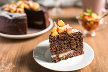 Chocolate cake with peach jam