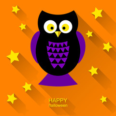 halloween card background with funny bright owl and stars