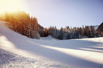 Panoramic view of ski resort. 